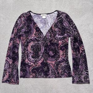 VTG Y2K MKM Designs Paisley Top Flare Sleeve Grunge Whimsigoth Fairy Boho Moody